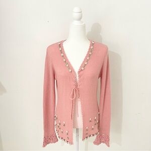 vintage y2k coquette pink rose cardigan, like blumarine